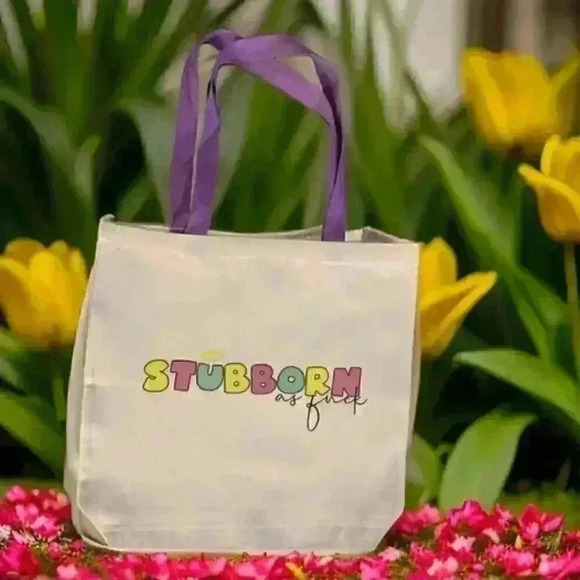 Canvas Tote Bag Homemade (Stubborn as F&$@) Size 15.7x15 - Picture 1 of 1